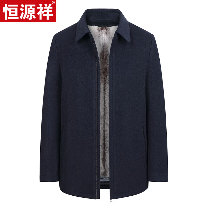 恒源祥派克服男士水貂內膽可拆卸內膽尼克服皮草貂皮短款翻領貂皮大衣 黑貂內膽+兔毛袖 170/L