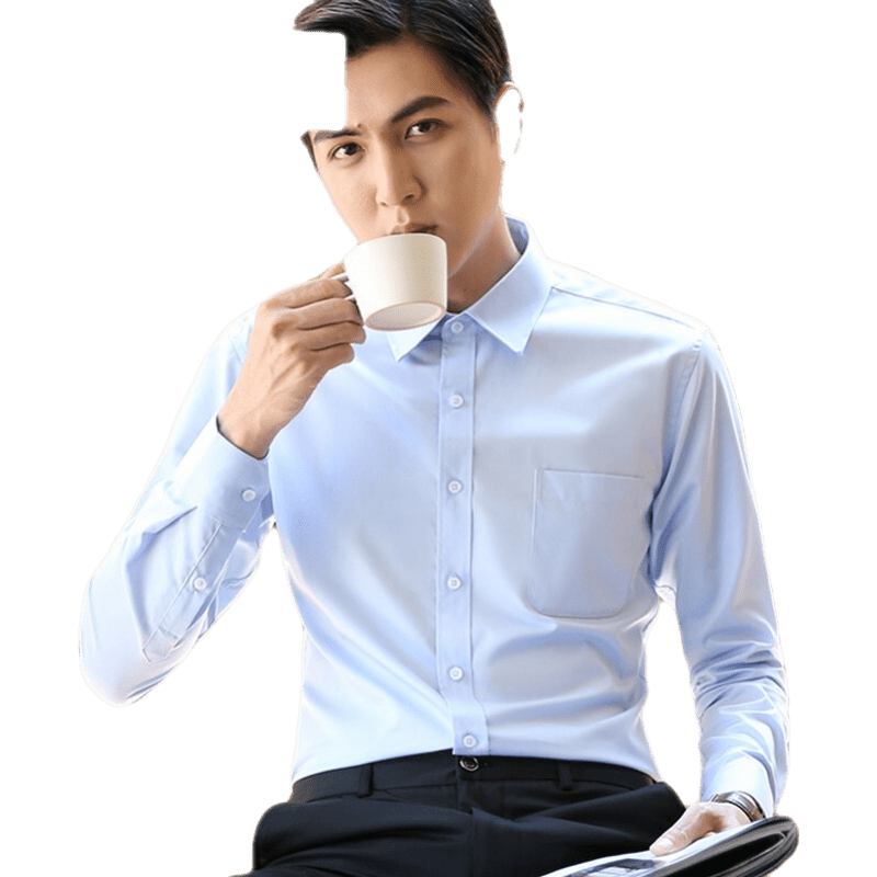 DGPZ男裝長(zhǎng)袖襯衫品翻領(lǐng)商務(wù)休閑男士正裝上衣工作服面試服D831 淺藍(lán)色長(zhǎng) S