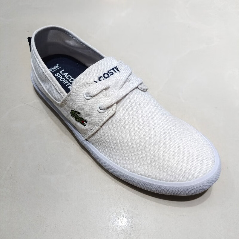 鳄鱼lac法国鳄鱼帆布鞋情侣小白鞋系带低帮软底拼色男女板鞋休闲布鞋