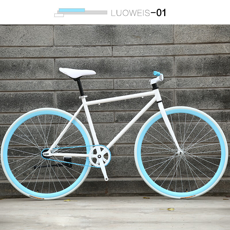 萌仕伴死飞自行车倒刹男女学生单车倒骑复古死飞实心胎 26寸30刀01白