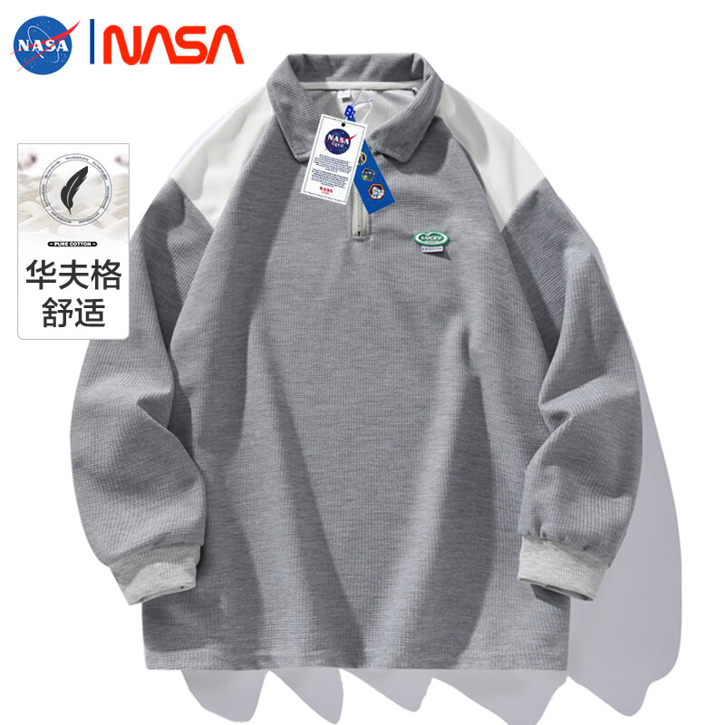 over美式polo翻领卫衣男士春秋季高街潮流宽松nasa联名长袖t恤上衣服