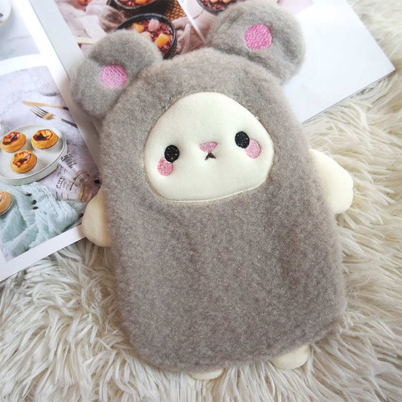 【现货现发】冬季保暖可爱热水袋兔子小猪毛绒学生卡通注水可拆洗防爆暖手宝女北极象 灰色小熊热水袋