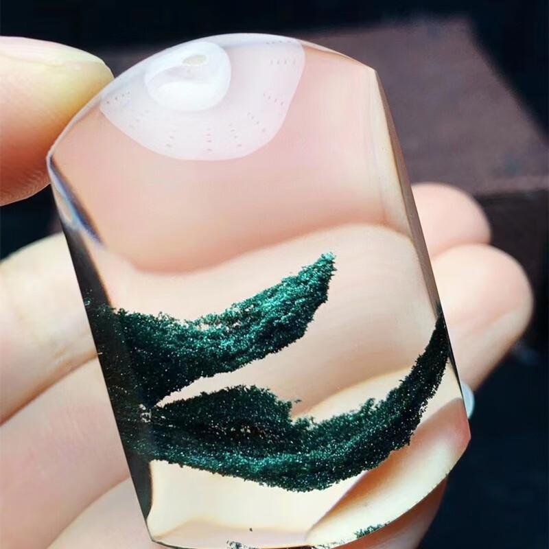 寻然 巴西料绿幽灵无事牌吊坠 颜色翠绿纯正幽灵升起来意境美绿幽灵1