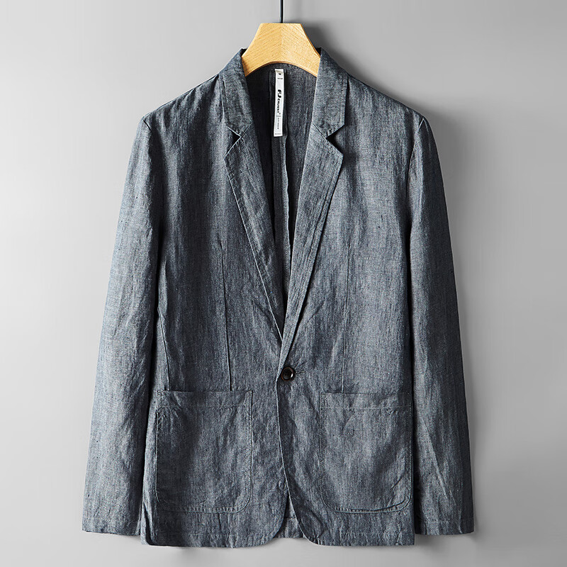 春夏季薄款男百搭商务休闲长袖棉麻宽松麻质料外 灰色 m 170/110斤