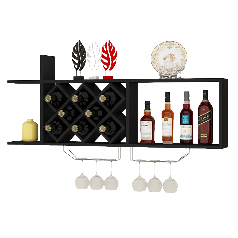 琪皓阁 现代简约壁挂酒柜酒架墙上酒柜架菱形酒格餐厅挂壁挂酒柜式红酒架 黑色【1.4米】