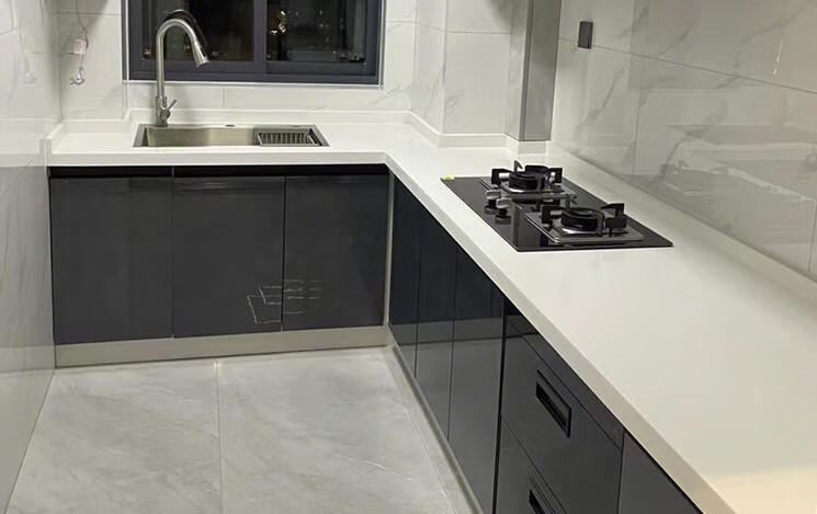 创京懿选厨柜灶台碗柜一体大理石台面 成都橱柜整体厨房石英石石材