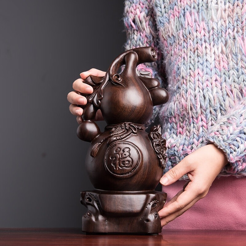 艺永轩 黑檀木雕阴雕福禄葫芦摆件工艺品董事长总经理办公室桌面玄关