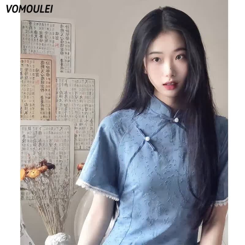旗袍女中国年轻款新中式改良旗袍女夏国复古蓝色2022年新款初恋裙复古温柔连衣裙 859 蓝色 M属于什么档次？
