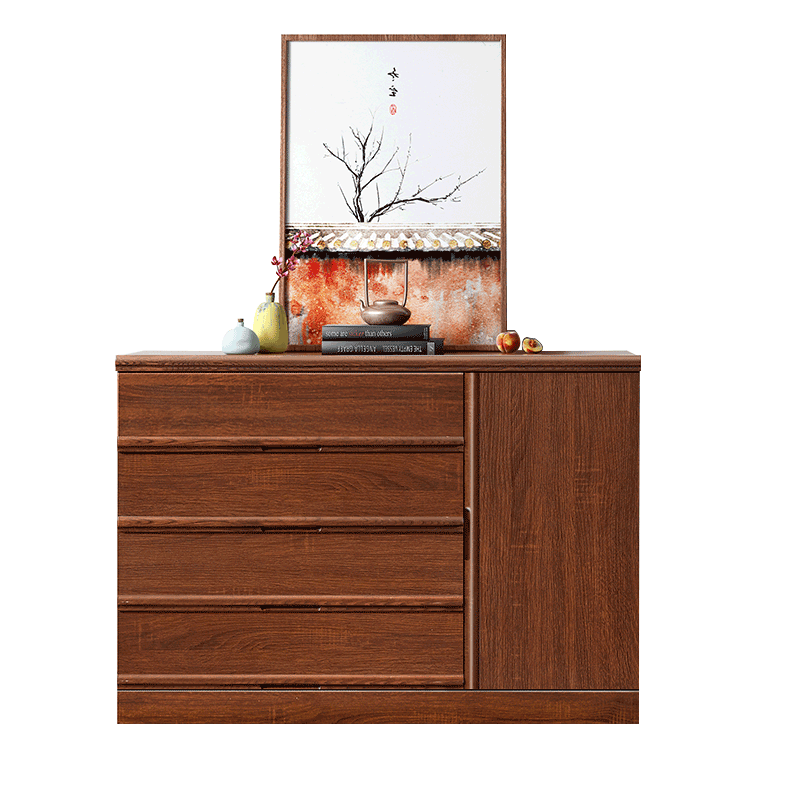 天坛家具 斗柜 卧室柜子矮柜矮橱 储物柜实木 四斗柜 榆木板木组合 长120宽42cm
