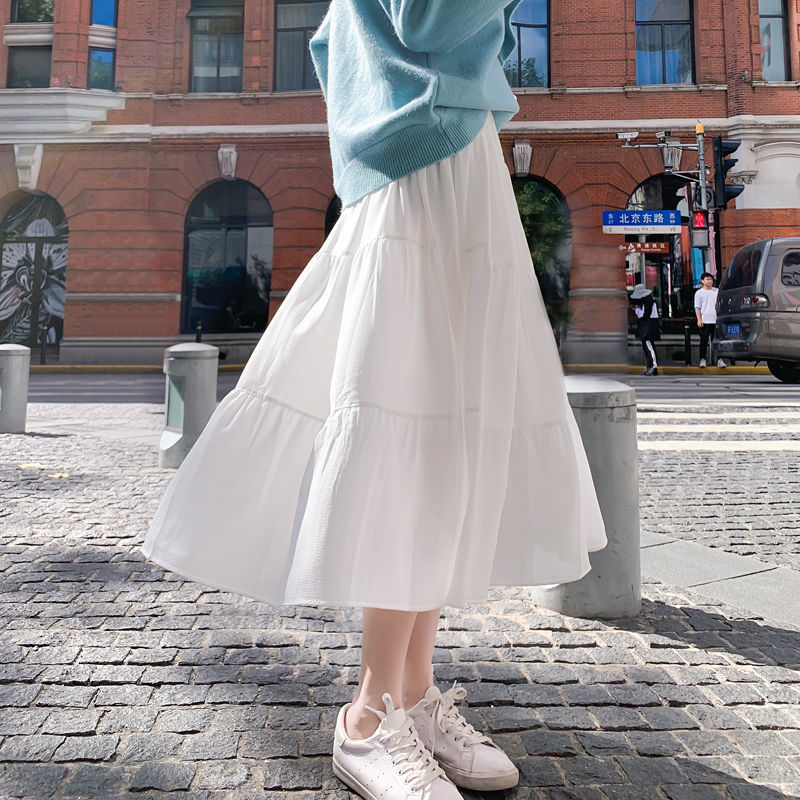 裙新款裙子ins超仙学生显瘦夏天新款a字裙中长款半身长裙 白色三节裙