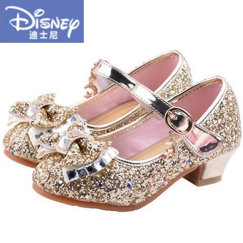 迪士尼(disney)女童高跟鞋水晶鞋儿童公主鞋冰雪奇缘皮鞋亮片蝴蝶结小