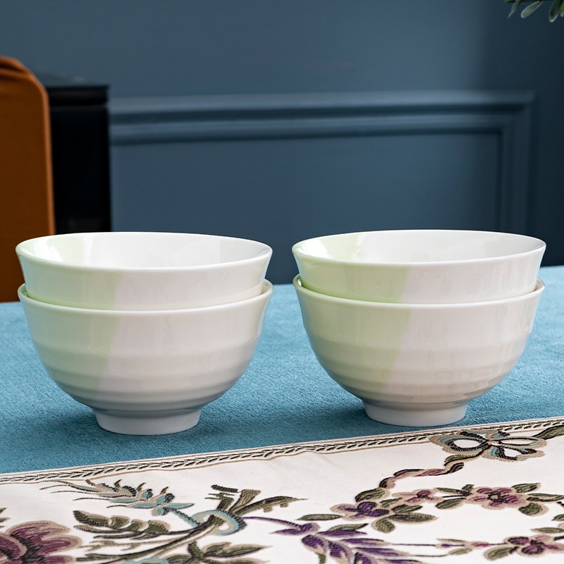 16件新骨瓷和青双色碗盘套装 色釉餐具陶瓷碗碟套装米饭碗家用面碗菜盘子碗筷勺子餐具 和青 8个装4.5英寸螺纹碗