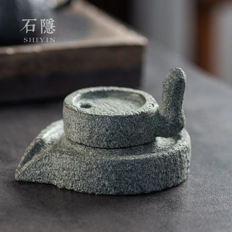 石隐青石头仿古小石磨茶宠手工流水迷你桌面摆件时来运转创意茶道 小