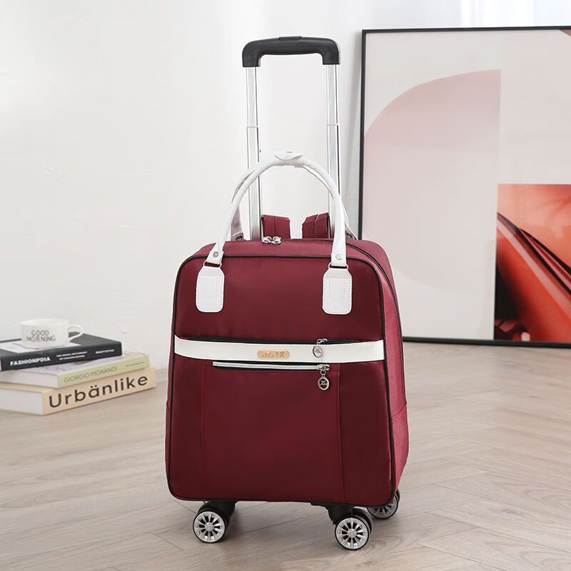 脆团可登机万向轮女行李包短途旅游轻便手提可背时尚好看 酒红色 大号