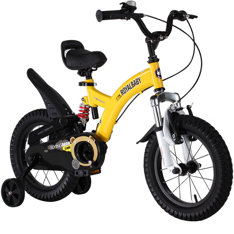 优贝(RoyalBaby)儿童自行车儿童单车12-18寸男女童车3-10岁儿童脚踏车小孩自行车小飞熊 黄色 12寸有辅轮