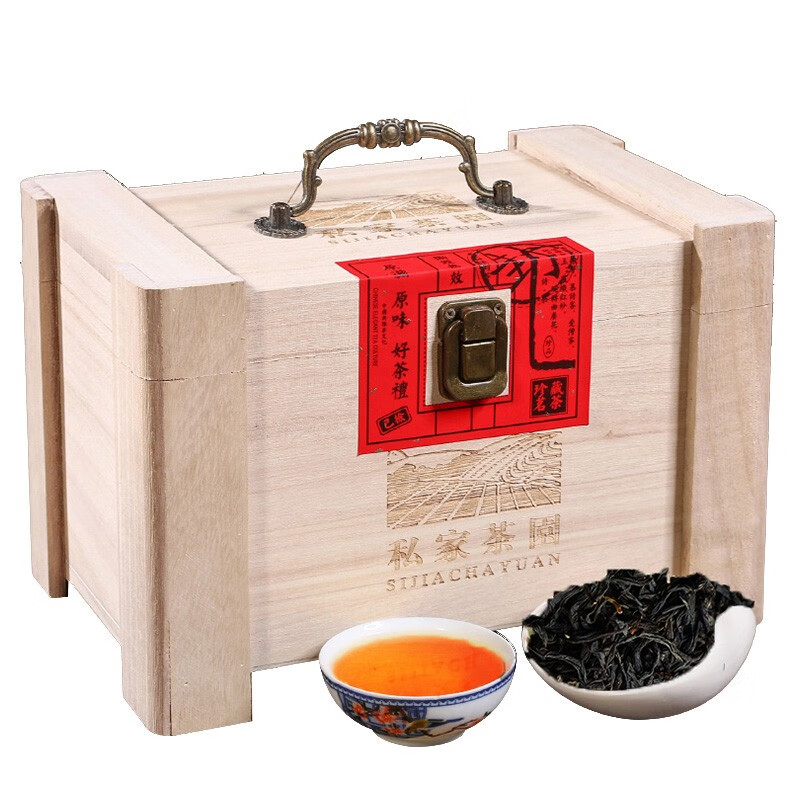 正山小种红茶 实木木盒礼盒装新茶叶浓香型500g散装 白色私家茶园木盒500克