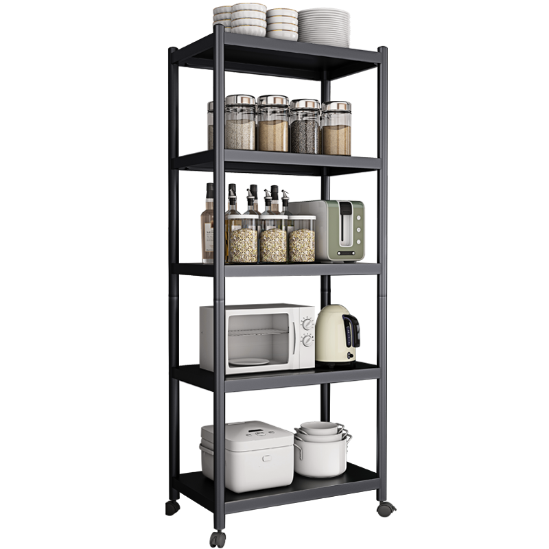 喻品 厨房置物架落地收纳架可移动多层微波炉架子家用电器烤箱储物货架 ZW56五层