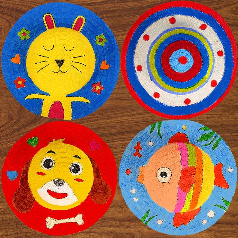 适用于儿童绘画草帽diy创意手工彩绘涂鸦填色空白帽子幼儿园创意美术