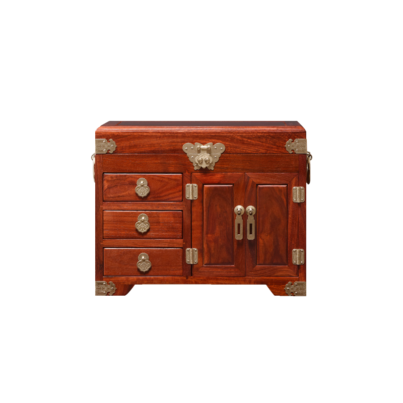 一舍 中式首饰盒实木梳妆盒百宝箱榫卯耳钉小叶紫檀红木收纳盒结婚嫁妆 血檀雕花百年好合【实木款】