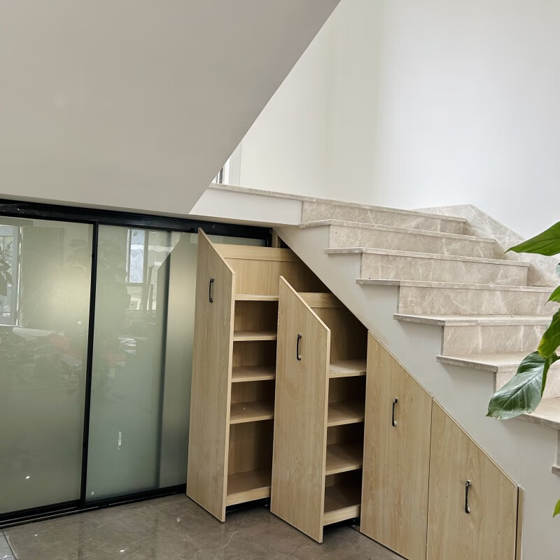 萌依儿楼梯下的鞋柜 楼梯柜楼梯下储物柜异形楼梯下抽拉鞋柜实木斜角
