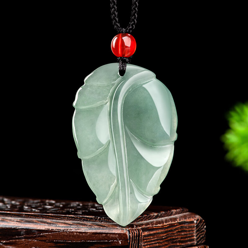 timeswind天然翡翠油青树叶玉石吊坠冰种挂件时尚女款玉坠首饰 翡翠油