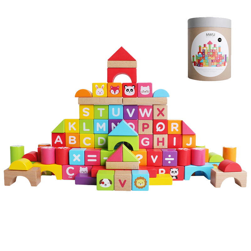 木玩世家儿童积木拼装玩具婴儿1岁2岁女孩系列宝宝启蒙大颗粒积木实木积木 桶装100粒缤纷