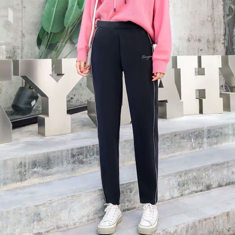 wsng2021新款秋冬樱花裤女宽松阔腿毛呢休闲加绒显瘦哈伦萝卜奶 樱花