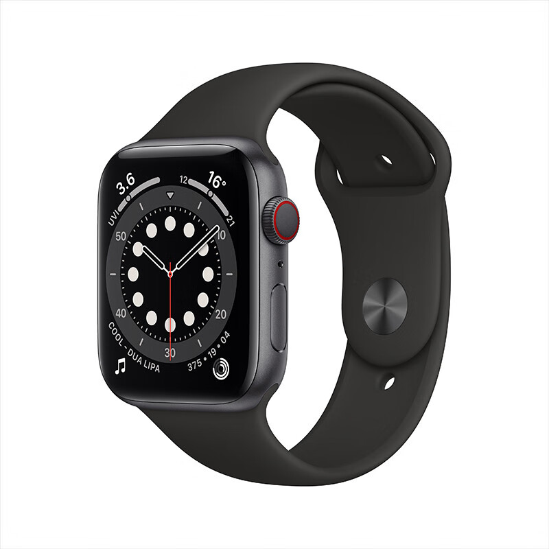 Apple Watch Series 6智能手表 GPS+蜂窝款 44毫米深空灰色铝金属表壳 黑色运动型表带 MG2E3CH/A