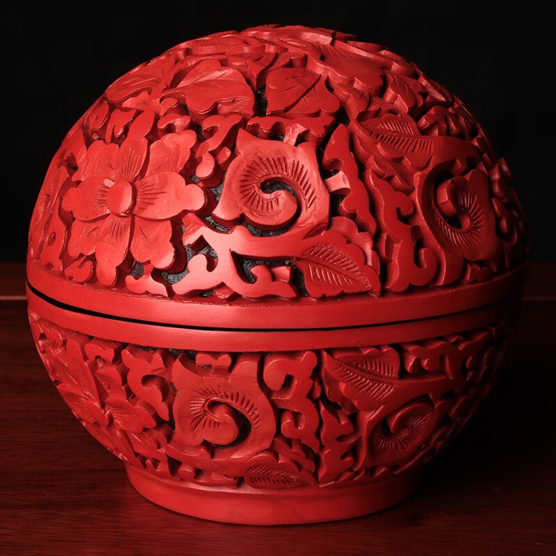漆花（qihua）扬州漆器厂雕漆球盒结婚生日珠宝盒生日结婚送女友老婆特色礼物