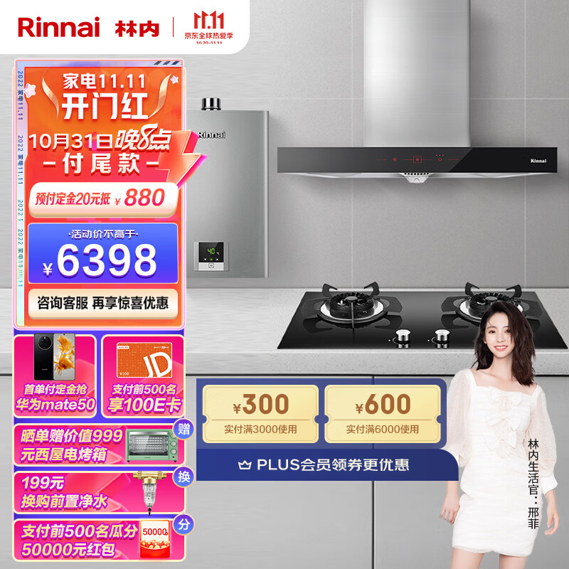 林内 rinnai 欧式抽油烟机燃气灶热水器烟灶套装 烟灶热厨房三件套 大