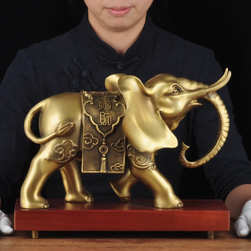 莲善堂全铜故宫御象工艺品抬头低头大象摆件 象 客厅办公室装饰品 铜 