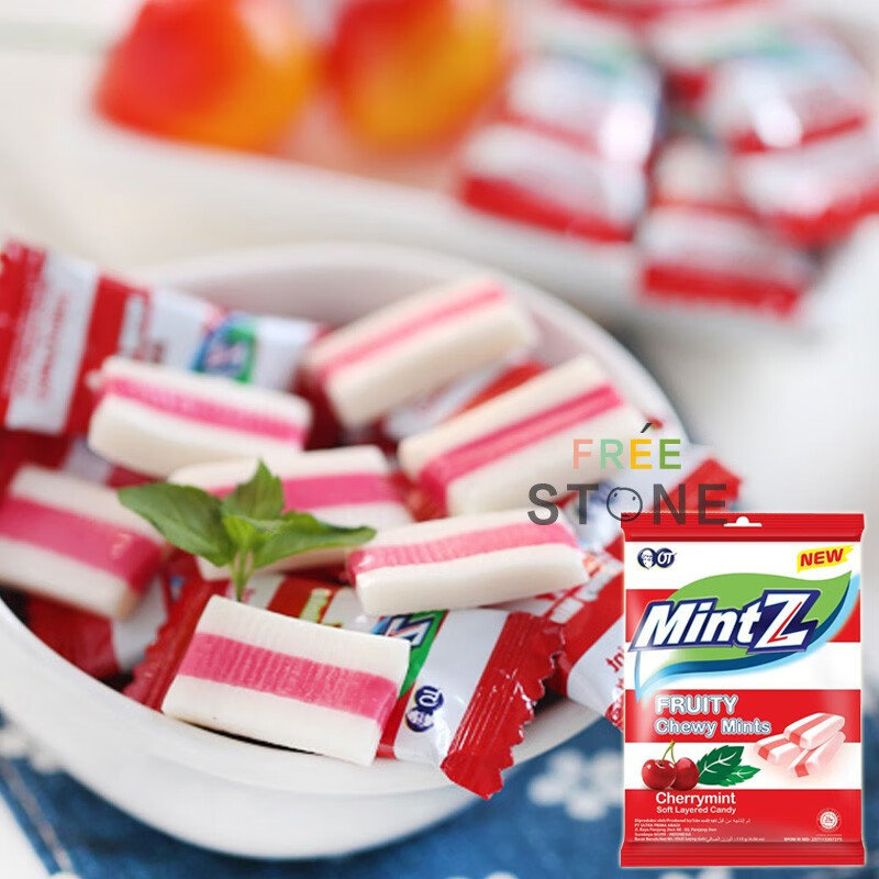 mintz印尼进口mintz夹心清凉软糖怀旧糖果清新口气樱桃味 樱桃*3袋
