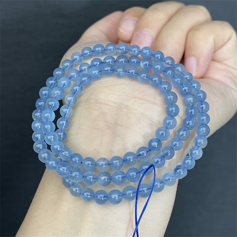 瓶凡天然冰糯种深蓝海蓝宝三圈手链 女款饰品礼物 颜色美性价比高 5.