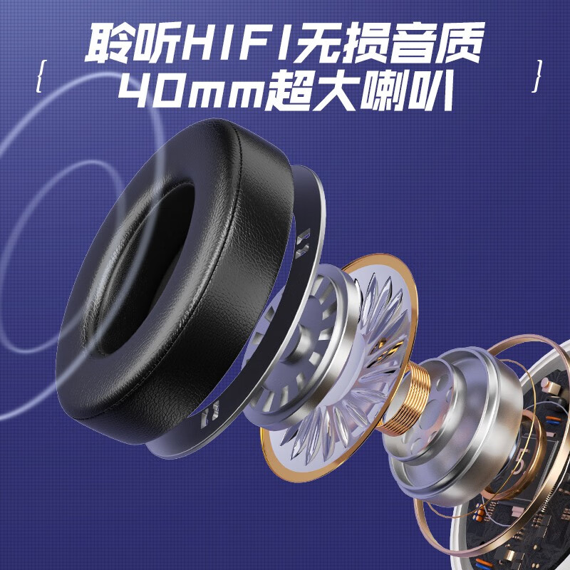 奇联BH10蓝牙耳机头戴式无线重低音降噪电竞吃鸡游戏耳麦适用于苹果安卓手机台式笔记本电脑男女生 升级版白色-RGB呼吸灯-80H续航