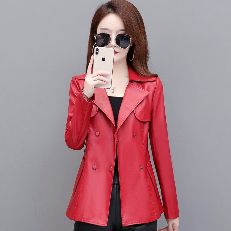 短款皮衣外套女秋冬季新款修身韩版皮上衣皮夹克显瘦女装皮风衣 酒