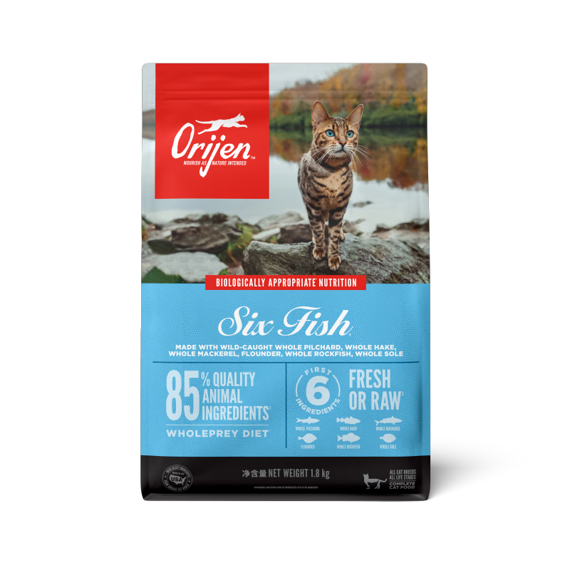 加拿大原装进口原始猎食渴望（Orijen）六种鱼猫粮1.8kg 深海鱼天然猫粮