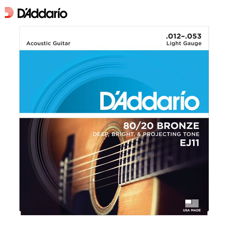 达达里奥（D'Addario）EJ11 美国进口民谣吉他琴弦 碳素钢弦套弦12-53黄铜