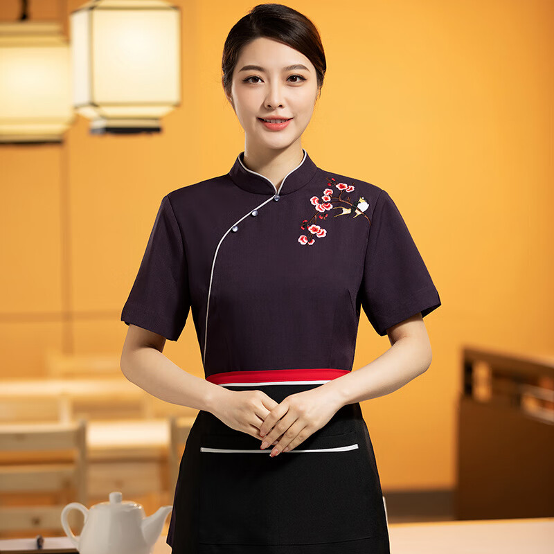 锐明凯中式民族风餐饮茶楼饭店服务员工作服短袖春夏装酒店前厅工服茶