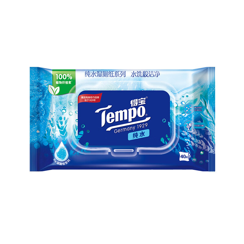 得宝Tempo T3418 湿厕纸 深澈水感40片*1包私密呵护可冲散 湿纸巾 湿巾私处 厕纸 1包