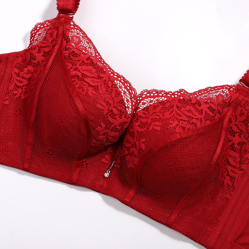 夏.娃.之.秀内衣女聚拢调整型防下垂包容侧收蕾丝软钢圈文胸内衣3747 暗红 80A /36A(上薄下厚杯约3.5CM)