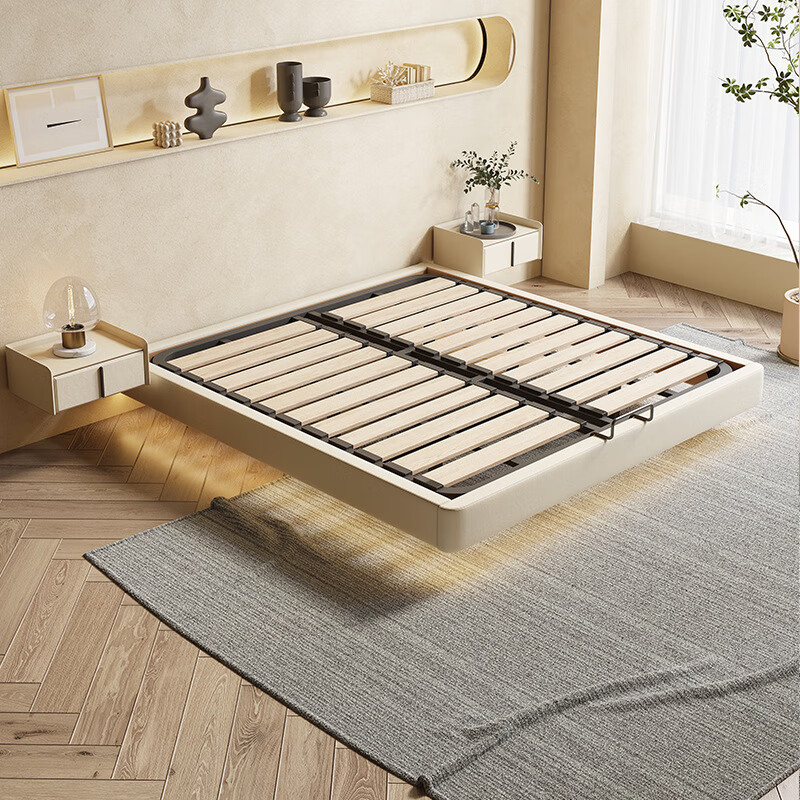 意式极简无床头悬浮床现代轻奢小户型主卧婚床网红双人悬空床家用 1.