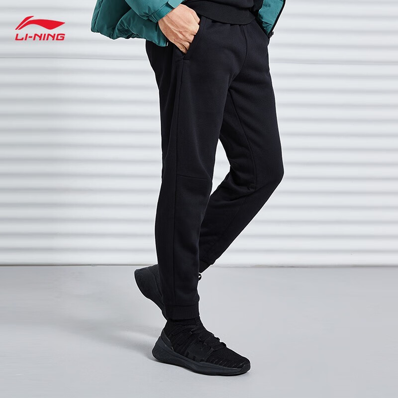 李宁运动裤子男裤冬季加绒保暖长卫裤男裤健身训练跑步收口舒适棉质