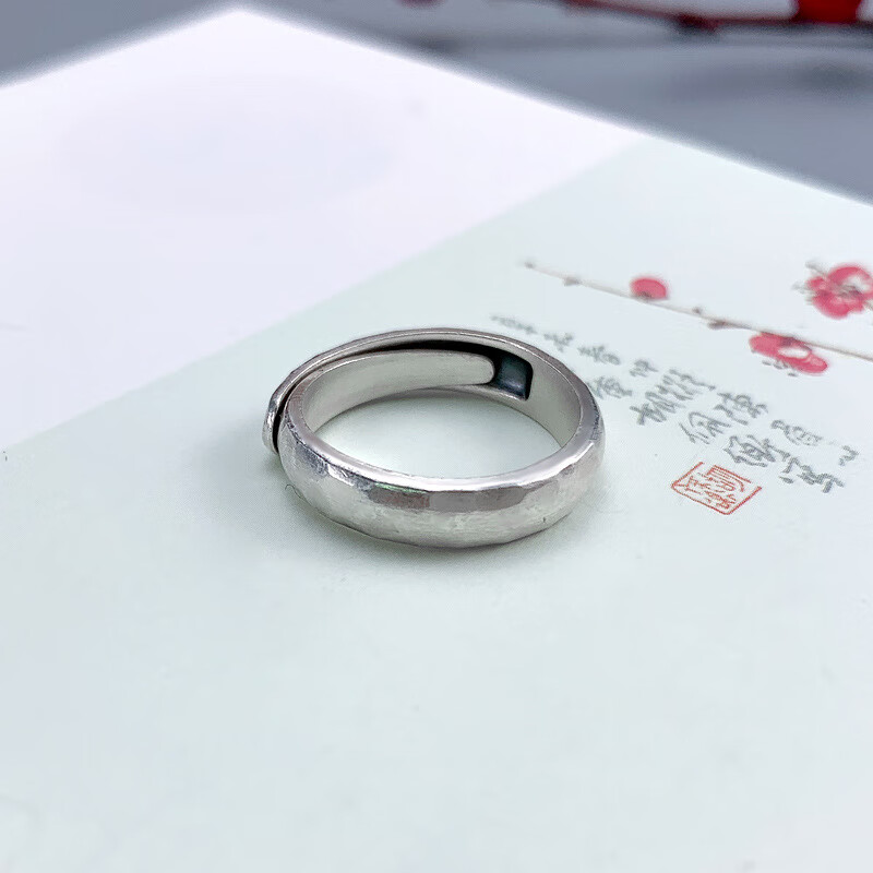 郎恋999足银手工锤纹戒指男女开口指环食指个性情侣戒指一对饰品 女款