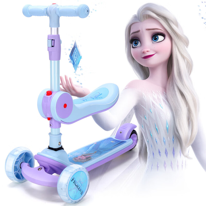 迪士尼儿童滑板车三合一小孩可坐滑滑车怎样折叠？