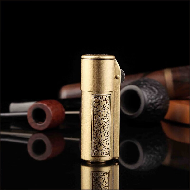 百诺 铜制煤油打火机复古打火机雕花下拉半自动点火 碎花纹