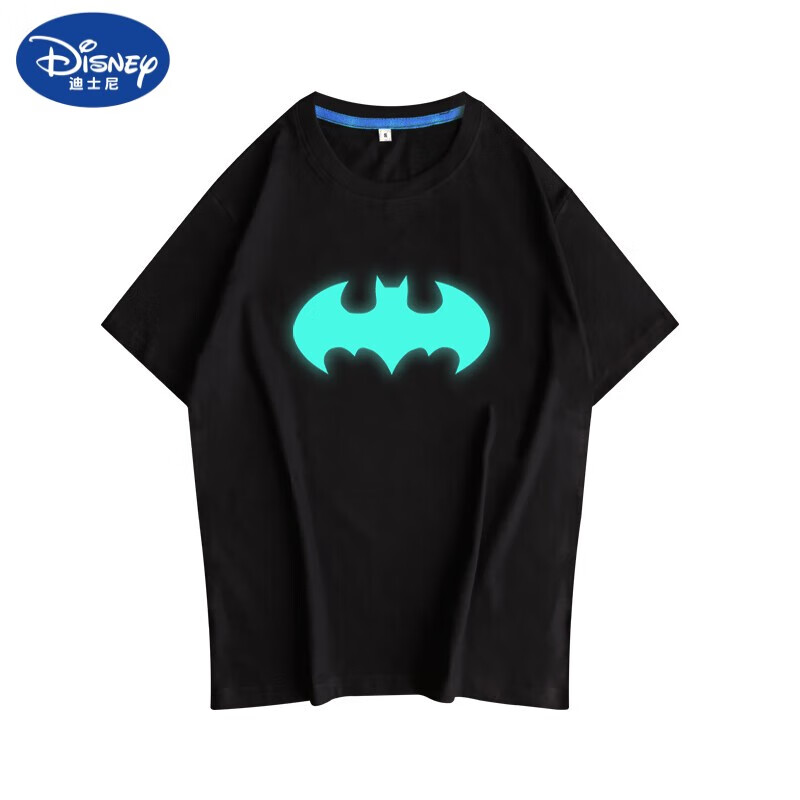 迪士尼(disney)夜光荧光漫威衣服蜘蛛侠男童短袖t恤装钢铁侠毒液小孩t