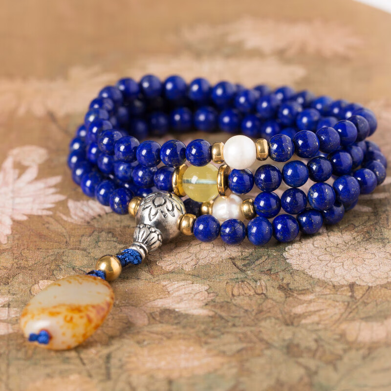 佩曼  青金石手串手链108颗佛珠念珠药师佛青蜜蜡阿富汗项链 6mm 108