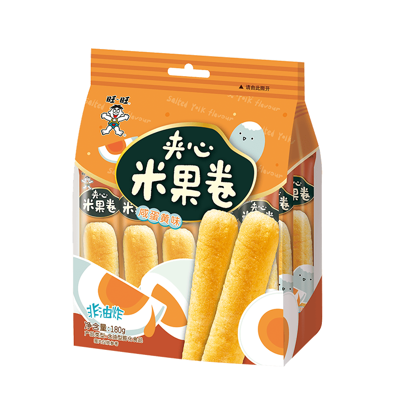 旺旺 夹心米果卷 咸蛋黄味 180g 零食 膨化食品 饼干糕点