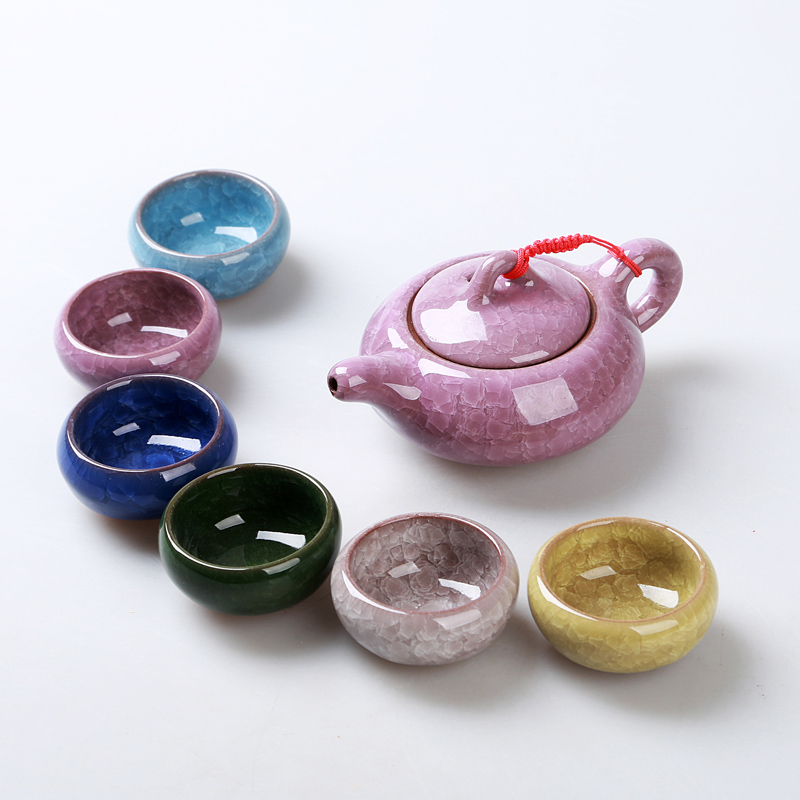 f陶瓷冰裂釉茶具套装整套功夫茶具泡茶壶茶杯子茶盘玻璃家用彩虹