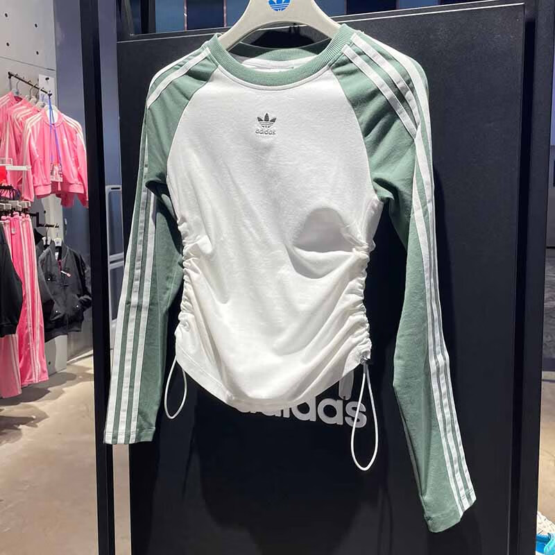 阿迪达斯 (adidas)长袖t恤女装2024春季新款三叶草运动服针织透气打底